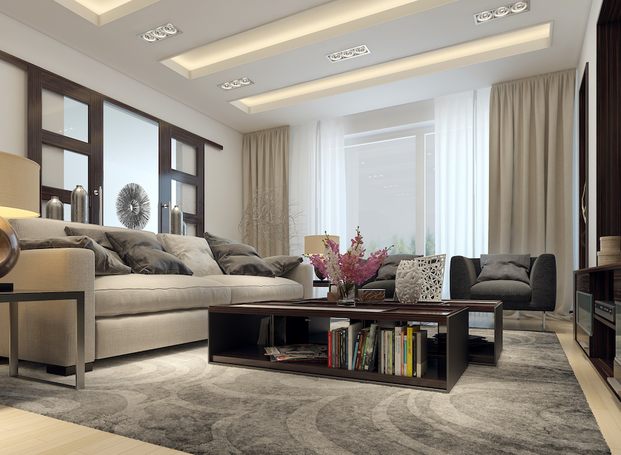 recessed lighting display in living room